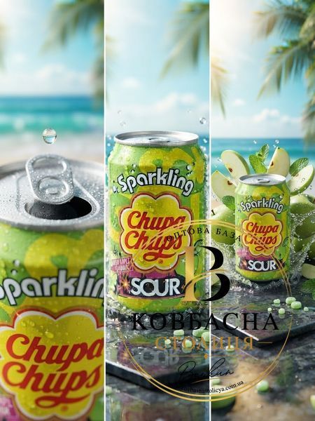 Напій Chupa-Chups  Зелене Яблуко газований з/б, 0.345мл  /napii-chupa-chups-zelene-yabluko-hazovanyi-z-b-0.345ml/ фото